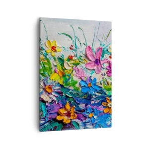 Obraz na płótnie - Kolorowy obraz kwiatów namalowanych techniką impasto - 50x70cm - Wcale nie-martwa natura - Nowoczesna dekoracja ścienna do salonu, kuchni i sypialni ARTTOR