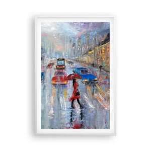 Plakat w białej ramie - Deszczowe popołudnie w mieście - 61x91 cm