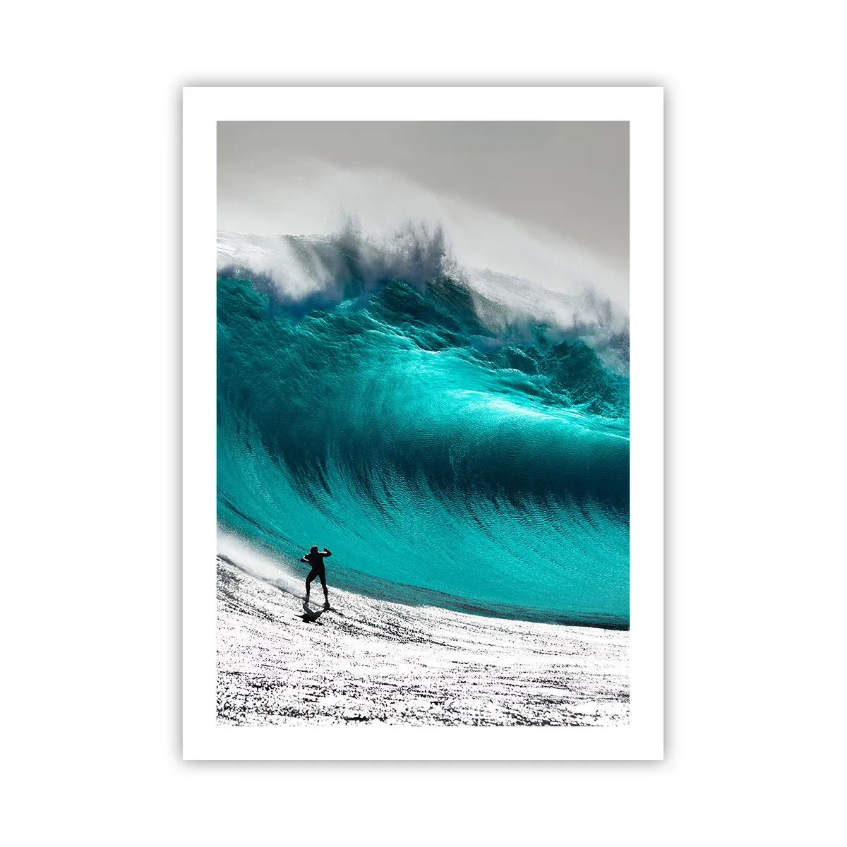 Plakat - Surfer przed ogromną turkusową falą - 50x70cm - Wyzwanie przyjęte - Nowoczesna dekoracja ścienna do salonu, kuchni i sypialni ARTTOR