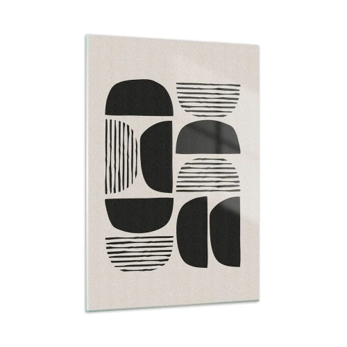 Obraz na szkle - Abstrakcyjna kompozycja geometrycznych kształtów z liniami - 50x70cm - Połowiczne układy - Nowoczesna dekoracja ścienna do salonu, kuchni i sypialni ARTTOR