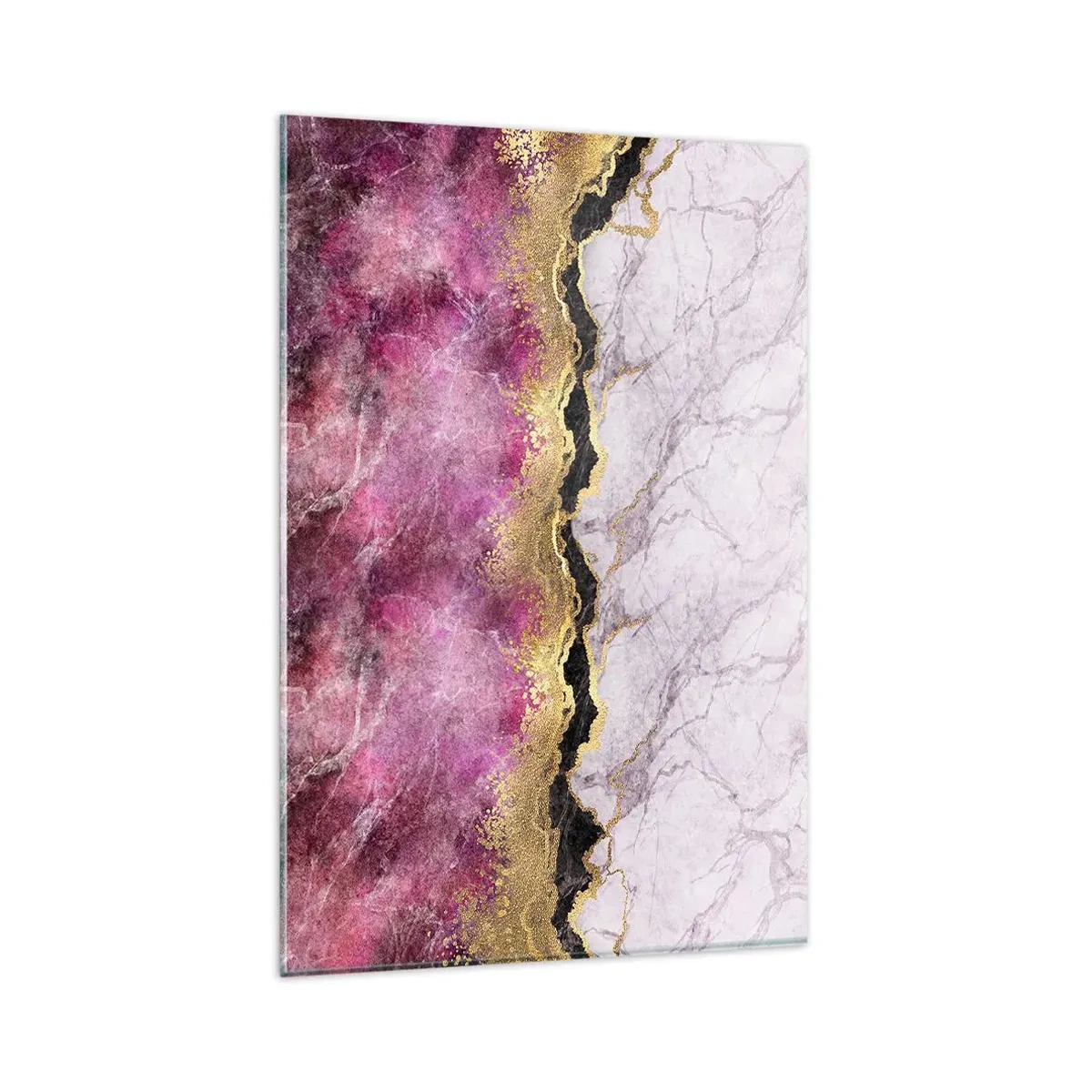 Obraz na szkle - Abstrakcyjny marmur w odcieniach różu ze złotymi akcentami - 80x120cm - Na granicy - Nowoczesna dekoracja ścienna do salonu i sypialni ARTTOR