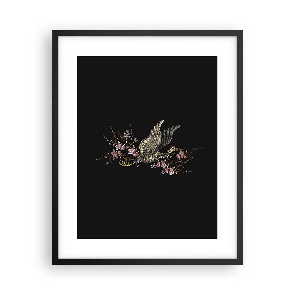 Plakat w czarnej ramie - Egzotyczny, haftowany ptak - 40x50 cm