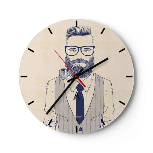 Zegar ścienny - Hipsterski wizerunek brodatego mężczyzny z fajką - 30x30cm - Pogodny, męski i modny - Nowoczesna dekoracja ścienna do salonu, kuchni i sypialni ARTTOR
