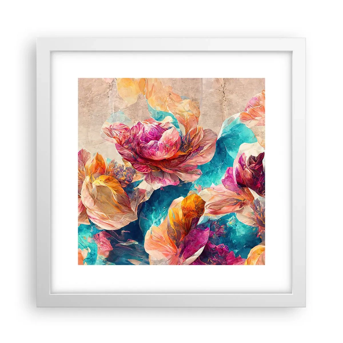 Plakat w białej ramie - Barwny przepych bukietu - 30x30 cm