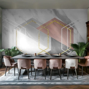 Fototapeta Premium Sand - Geometryczne formy na tle marmuru - 100x70cm - Kompozycja łańcuchowa - Nowoczesna dekoracja ścienna do salonu, kuchni i sypialni ARTTOR
