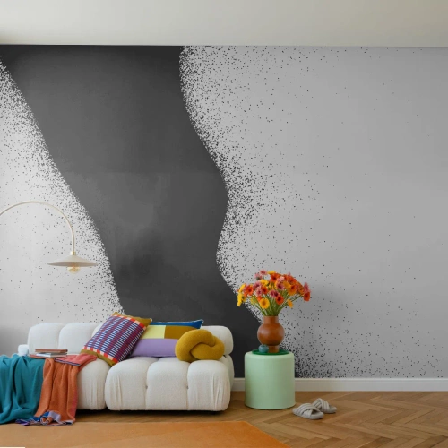 Fototapeta Premium Canvas - Abstrakcyjny czarno-biały wzór z delikatnymi kropkami na płótnie - 100x70cm - Płynna równowaga - Nowoczesna dekoracja ścienna do salonu i sypialni ARTTOR