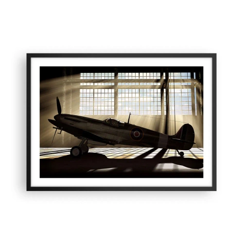Plakat w czarnej ramie - Historyczny samolot w hangarze oświetlonym promieniami słońca - 70x50cm - Odpoczynek wojownika - Nowoczesna dekoracja ścienna do salonu i sypialni ARTTOR