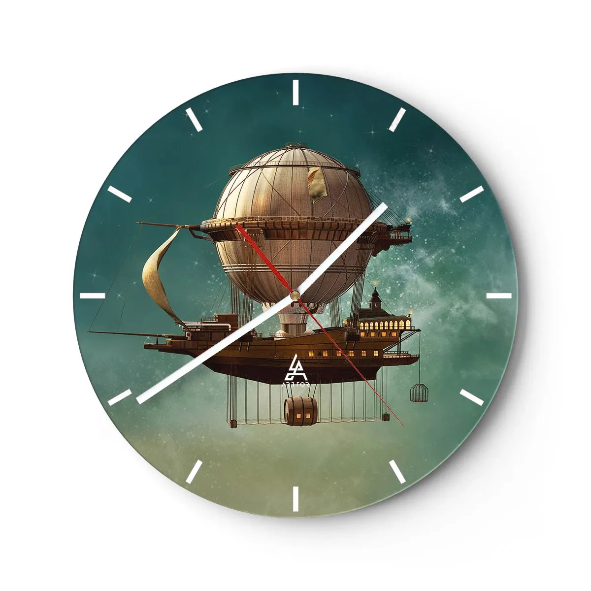 Zegar ścienny - Fantastyczny sterowiec w stylu retro unoszący się w chmurach - 30x30cm - Juliusz Verne pozdrawia - Nowoczesna dekoracja ścienna do salonu, kuchni i sypialni ARTTOR