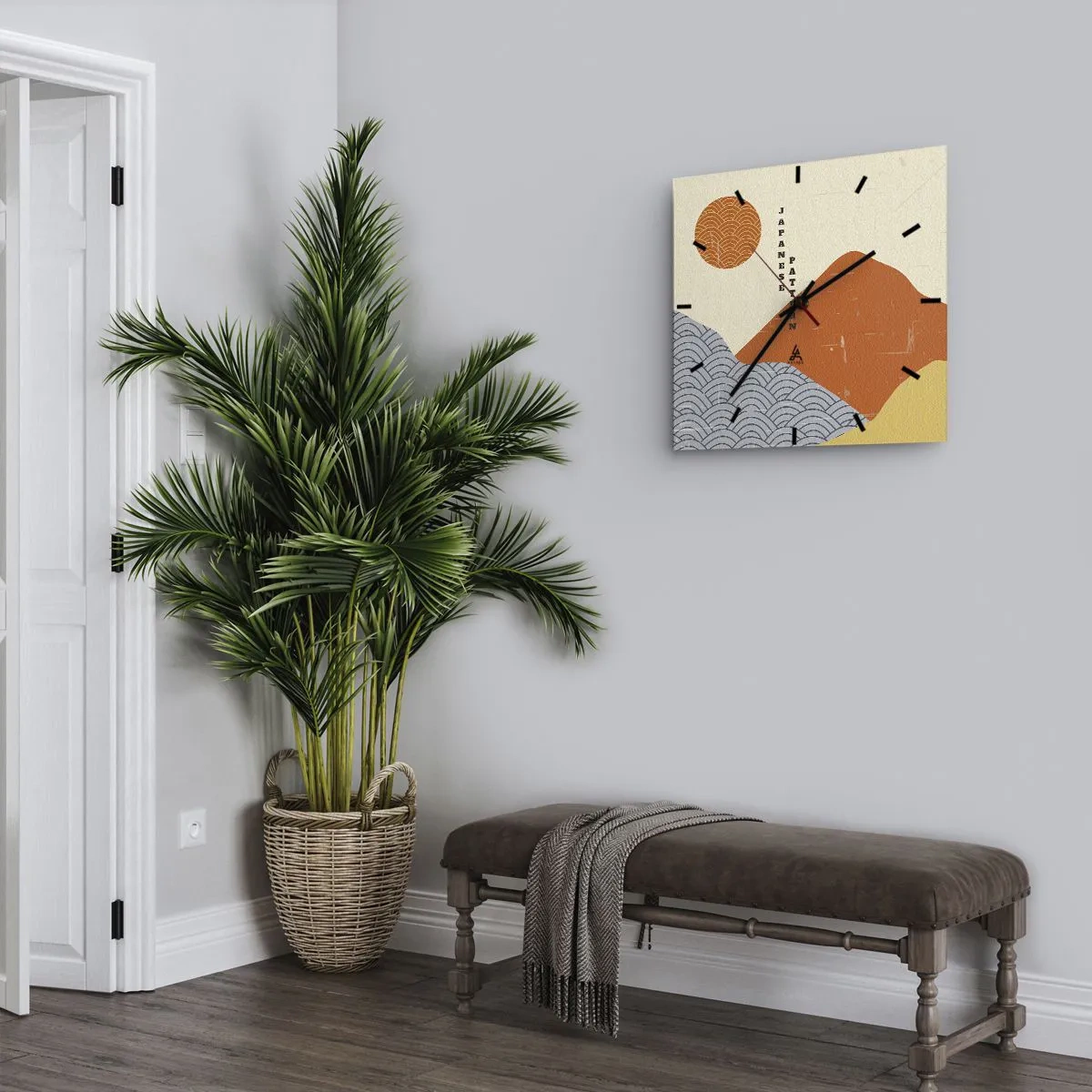 Zegar ścienny - Japońskie wzory z górami, słońcem i minimalistycznym stylem - 30x30cm - W japońskim duchu - Nowoczesna dekoracja ścienna do salonu i sypialni ARTTOR