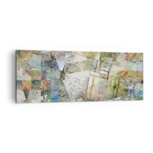 Obraz na płótnie - Kolorowa abstrakcja z geometrycznymi kształtami i liniami - 140x50cm - Geometryczne przetasowanie - Nowoczesna dekoracja ścienna do salonu i sypialni ARTTOR