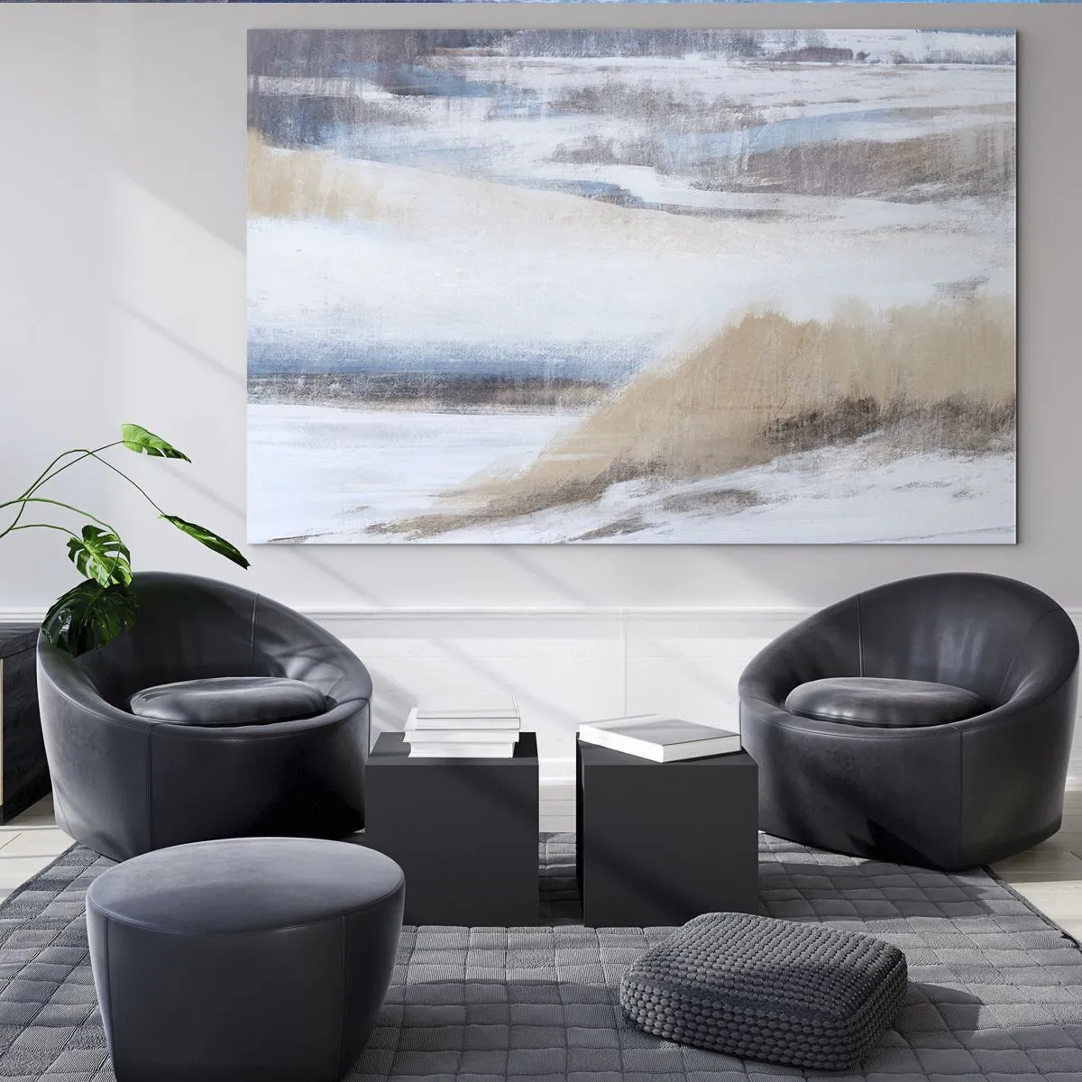 Obraz na szkle - Delikatna abstrakcja w chłodnych beżowo-niebieskich tonach - 100x70cm - Zimowa kompozycja - Nowoczesna dekoracja ścienna do salonu, kuchni i sypialni ARTTOR