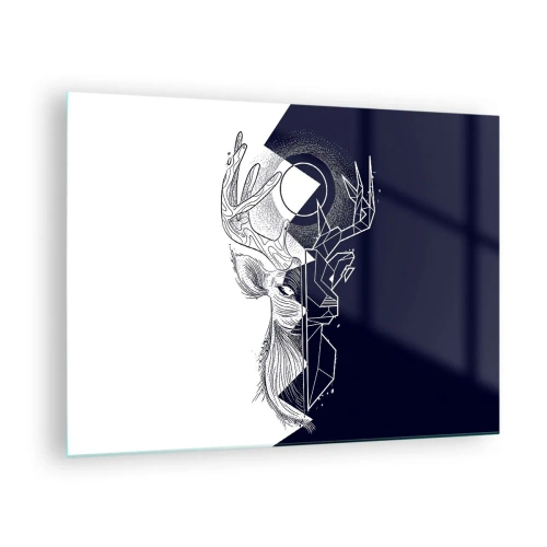 Obraz na szkle - Geometryczny rysunek jelenia na czarno-białym tle - 70x50cm - Walka i jedność przeciwieństw - Nowoczesna dekoracja ścienna do salonu i sypialni ARTTOR