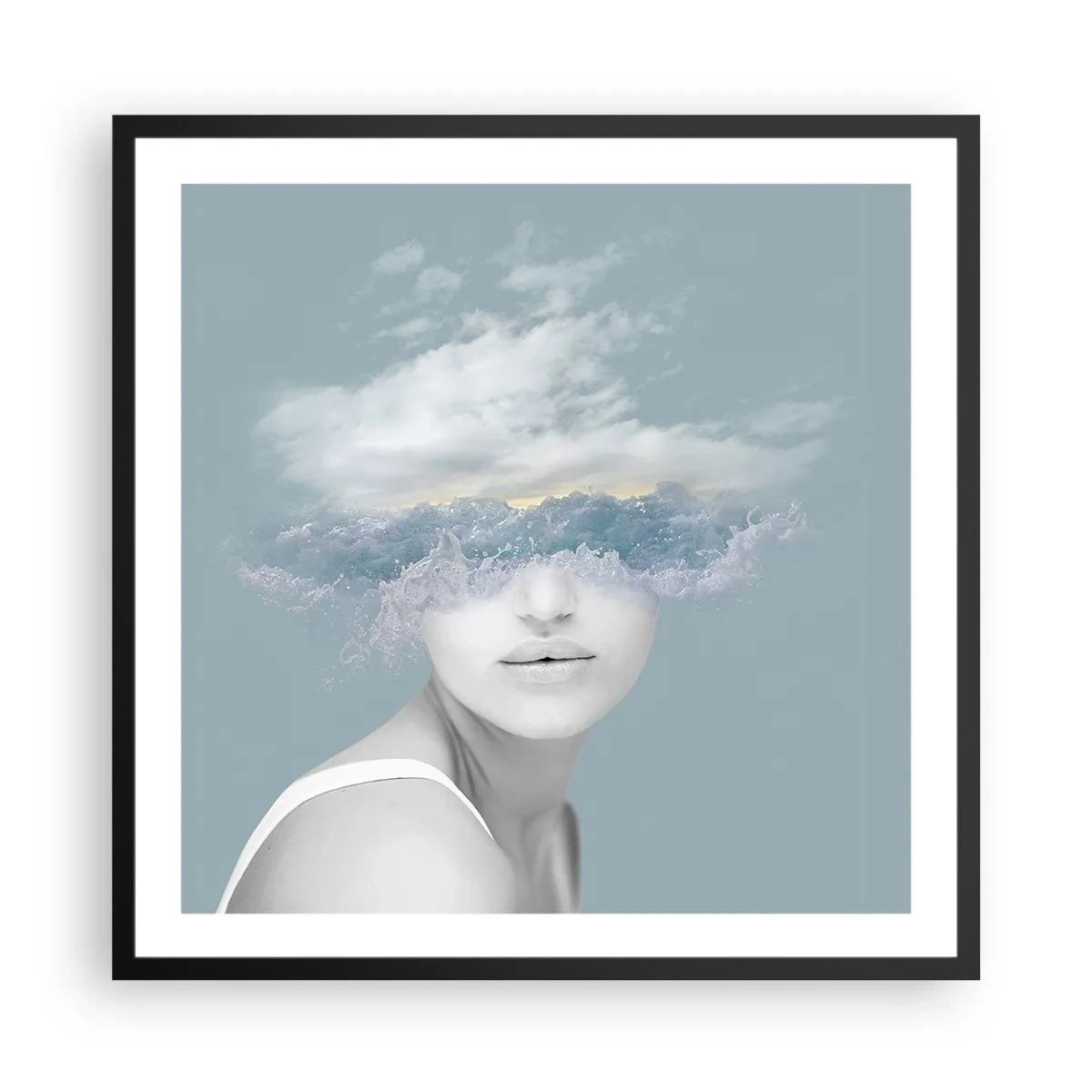 Plakat w czarnej ramie - Z głową w chmurach - 60x60 cm