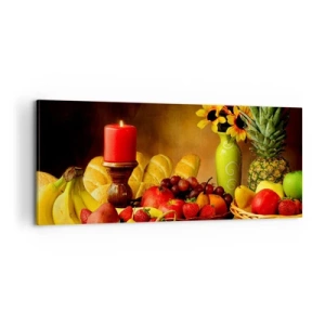 Obraz na płótnie - Martwa natura z pieczywem i owocami - 100x40 cm