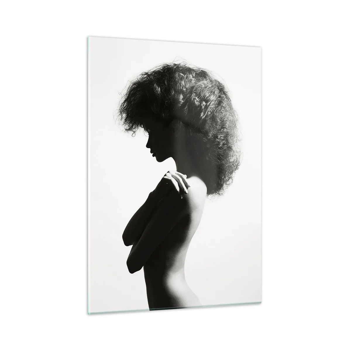 Obraz na szkle - Kobiecy akt w kontrastowym czarno-białym świetle - 50x70cm - Jak kwiat na smukłej łodydze - Nowoczesna dekoracja ścienna do salonu, kuchni i sypialni ARTTOR