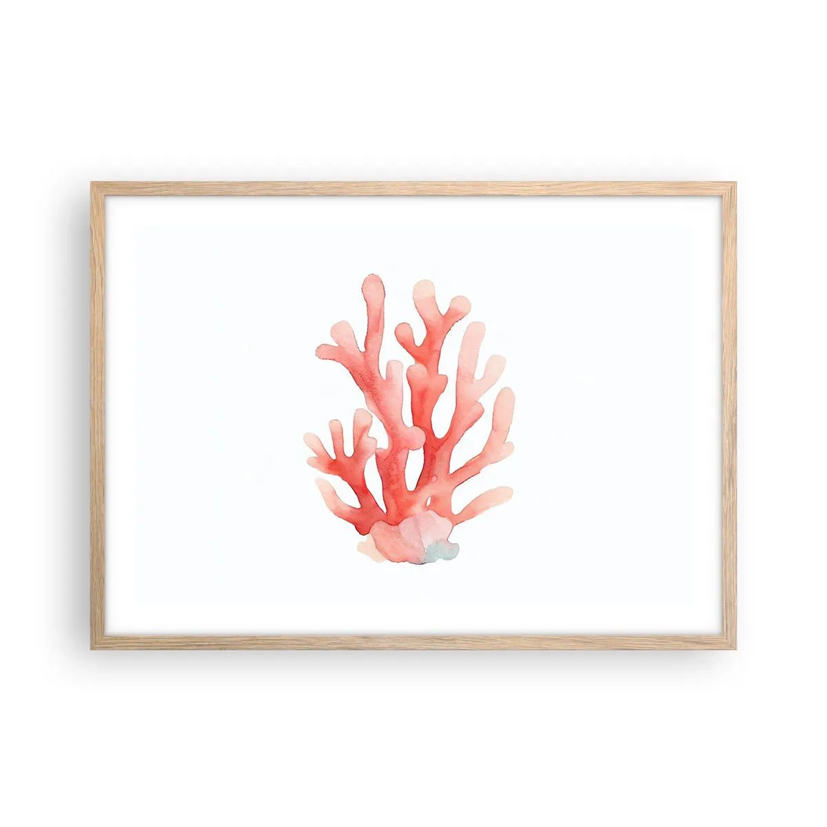 Plakat w ramie jasny dąb - Koral koloru koralowego - 70x50 cm