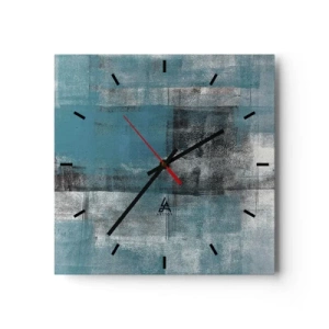 Zegar ścienny - Abstrakcyjna kompozycja w odcieniach błękitu z teksturą i warstwami - 30x30cm - Woda i powietrze - Nowoczesna dekoracja ścienna do salonu i sypialni ARTTOR