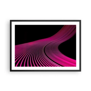 Plakat w czarnej ramie - Futurystyczne linie w odcieniach różu na czarnym tle - 70x50cm - Aleja światła - Nowoczesna dekoracja ścienna do salonu i sypialni ARTTOR