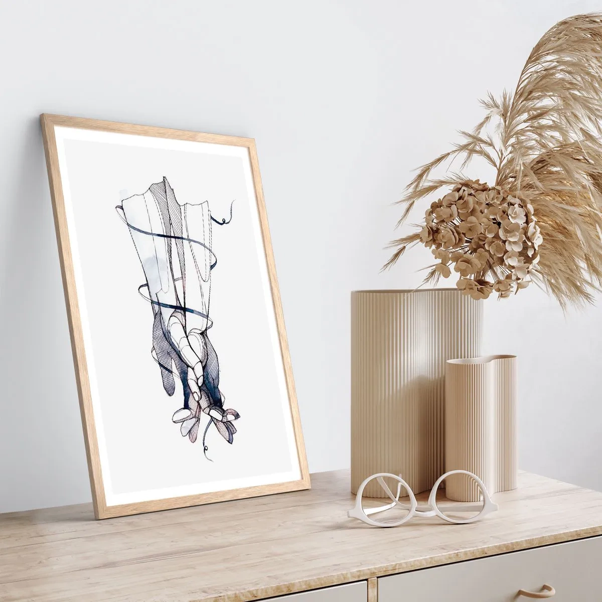 Plakat w ramie jasny dąb - Studium dotyku - 30x40 cm