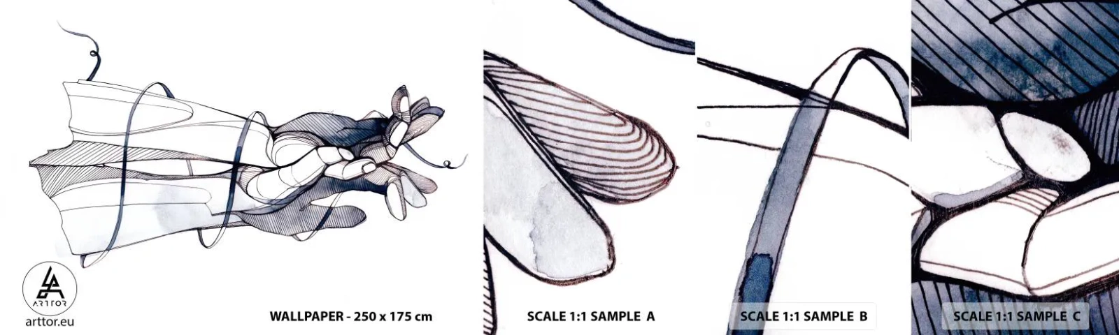 Fototapeta Próbka Samoprzylepna Deluxe Sticker - Studium dotyku - Abstrakcja, Dłonie, Grafika - 100x30 cm