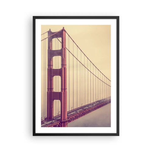 Plakat w czarnej ramie - Most Golden Gate we mgle w odcieniach vintage - 50x70cm - Między niebem a ziemią - Nowoczesna dekoracja ścienna do salonu i sypialni ARTTOR