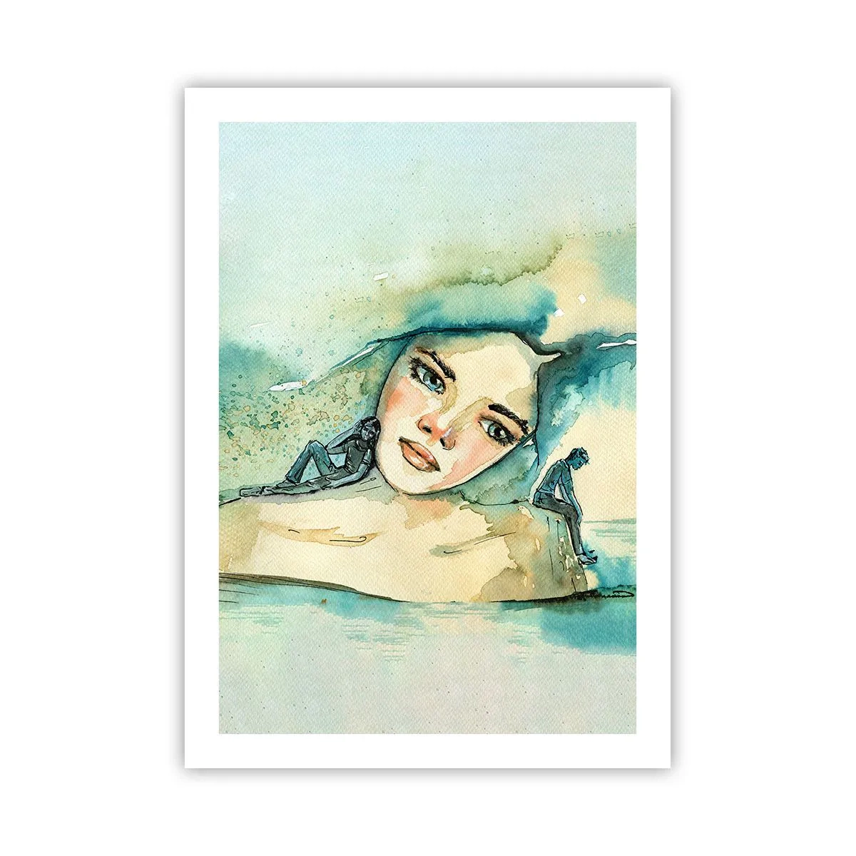 Plakat - Portret kobiety w artystycznym akwarelowym stylu - 50x70cm - Am I blue? - Nowoczesna dekoracja ścienna do salonu, kuchni i sypialni ARTTOR
