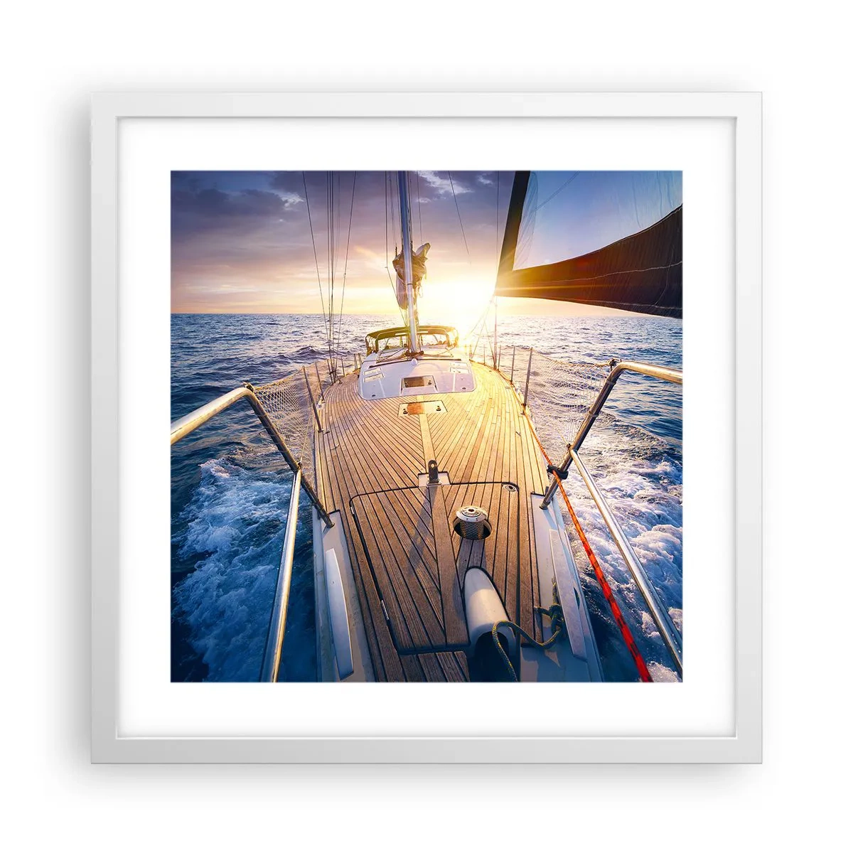 Plakat w białej ramie - Biegnąca po falach - 40x40 cm