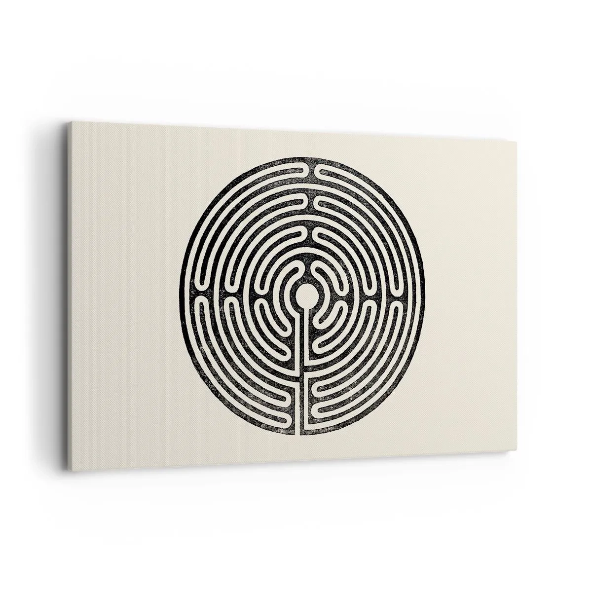 Obraz na płótnie - Czarno-biały okrągły labirynt na jasnym tle - 120x80cm - Tajemniczy porządek - Nowoczesna dekoracja ścienna do salonu, kuchni i sypialni ARTTOR