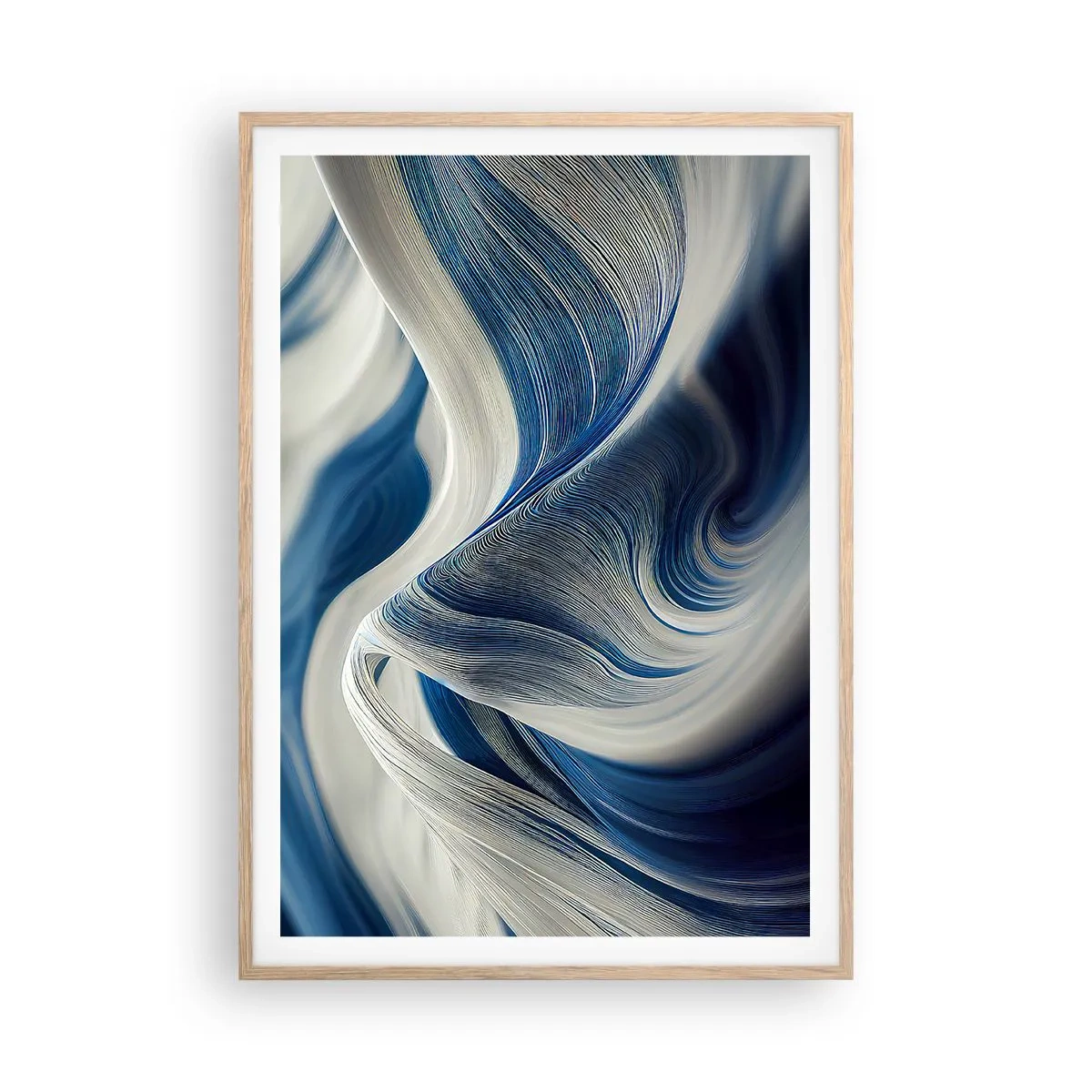 Plakat w ramie jasny dąb - Płynność błękitu i bieli - 70x100 cm