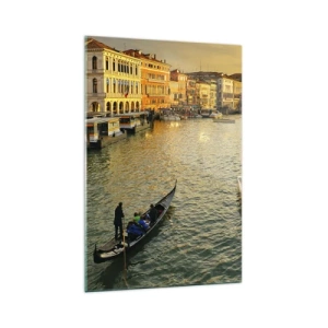 Obraz na szkle - Gondola na kanale w Wenecji o zachodzie słońca - 70x100cm - Po słonecznej stronie ulicy - Nowoczesna dekoracja ścienna do salonu i sypialni ARTTOR