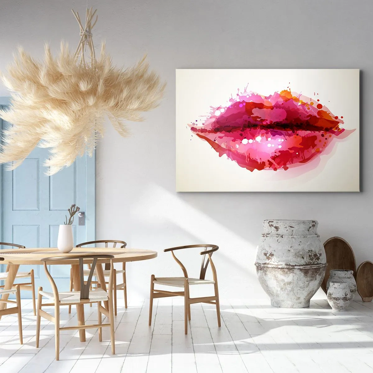 Obraz na płótnie - Abstrakcyjny motyw ust w odcieniach różu i czerwieni - 70x50cm - Czerwieńszy odcień czerwieni - Nowoczesna dekoracja ścienna do salonu i sypialni ARTTOR