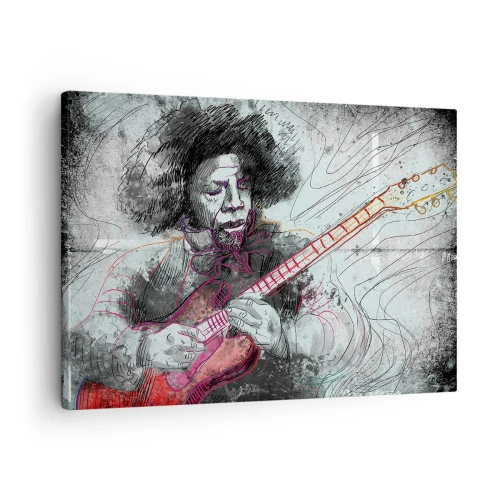 Obraz na płótnie - Artystyczny portret gitarzysty w technice szkicu - 70x50cm - Na falach muzyki - Nowoczesna dekoracja ścienna do salonu i sypialni ARTTOR