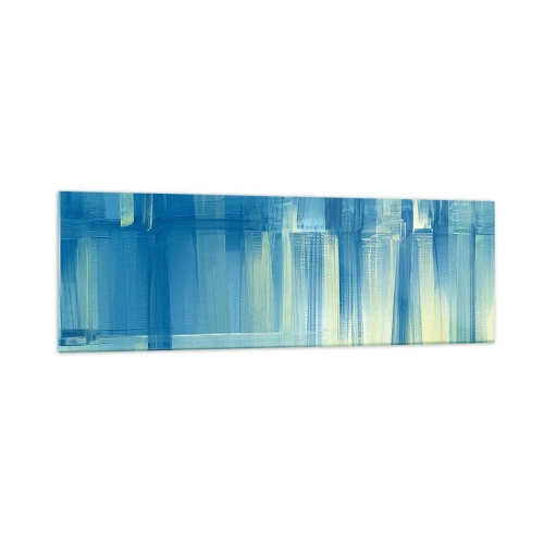 Obraz na szkle - Abstrakcyjny obraz w odcieniach turkusu i błękitu z geometrycznymi pociągnięciami pędzla - 160x50cm - Kompozycja w turkusie - Nowoczesna dekoracja ścienna do salonu i sypialni ARTTOR
