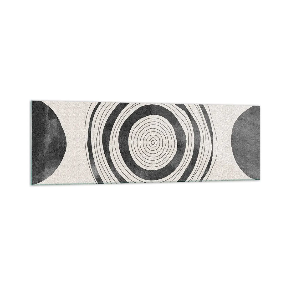 Obraz na szkle - Minimalistyczne czarno-białe okręgi na jasnym tle - 160x50cm - Ważne to co pomiędzy - Nowoczesna dekoracja ścienna do salonu i sypialni ARTTOR