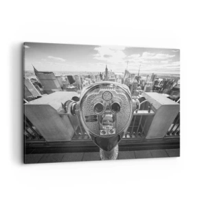 Obraz na płótnie - Monochromatyczny widok przez lunetę na panoramę miasta - 100x70cm - Miasto nad miastami - Nowoczesna dekoracja ścienna do salonu, kuchni i sypialni ARTTOR