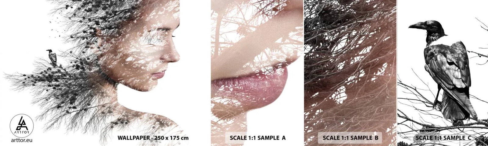 Fototapeta Próbka Samoprzylepna Deluxe Sticker - Duch lasu - Abstrakcja, Twarz Kobiety, Drzewo - 100x30 cm