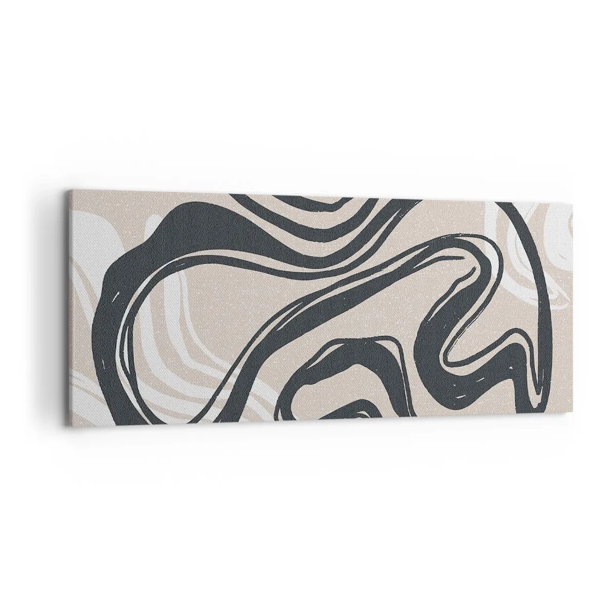 Obraz na płótnie - Abstrakcyjne linie w ciemnych odcieniach na beżowym tle - 120x50cm - Ekspresja zwielokrotniona - Nowoczesna dekoracja ścienna do salonu i sypialni ARTTOR