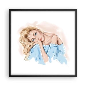 Plakat w czarnej ramie - Rozmarzona w błękicie - 50x50 cm