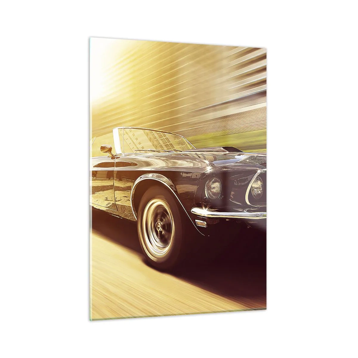 Obraz na szkle - Klasyczny samochód w ruchu w świetle słońca - 50x70cm - 1967 - powrót legendy - Nowoczesna dekoracja ścienna do salonu, kuchni i sypialni ARTTOR