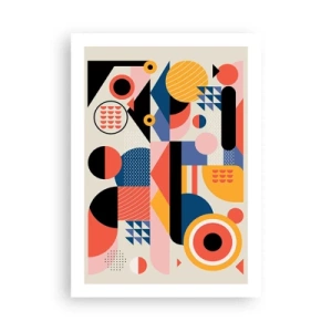 Plakat - Kolorowa abstrakcja geometryczna z dynamicznymi kształtami - 50x70cm - Kompozycja: pobaw się - Nowoczesna dekoracja ścienna do salonu, kuchni i sypialni ARTTOR