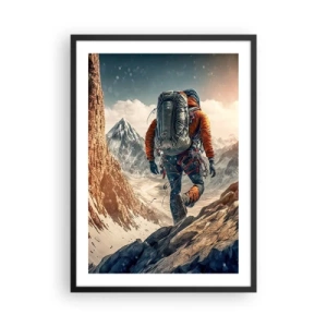 Plakat w czarnej ramie - Wspinaczka górska wśród majestatycznych szczytów - 50x70cm - Samotny wojownik - Nowoczesna dekoracja ścienna do salonu i sypialni ARTTOR