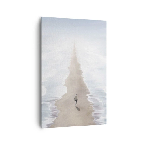 Obraz na płótnie - Postać na samotnej drodze wśród rozległego krajobrazu wodnego - 80x120cm - Jasna przyszłość - Nowoczesna dekoracja ścienna do salonu i sypialni ARTTOR