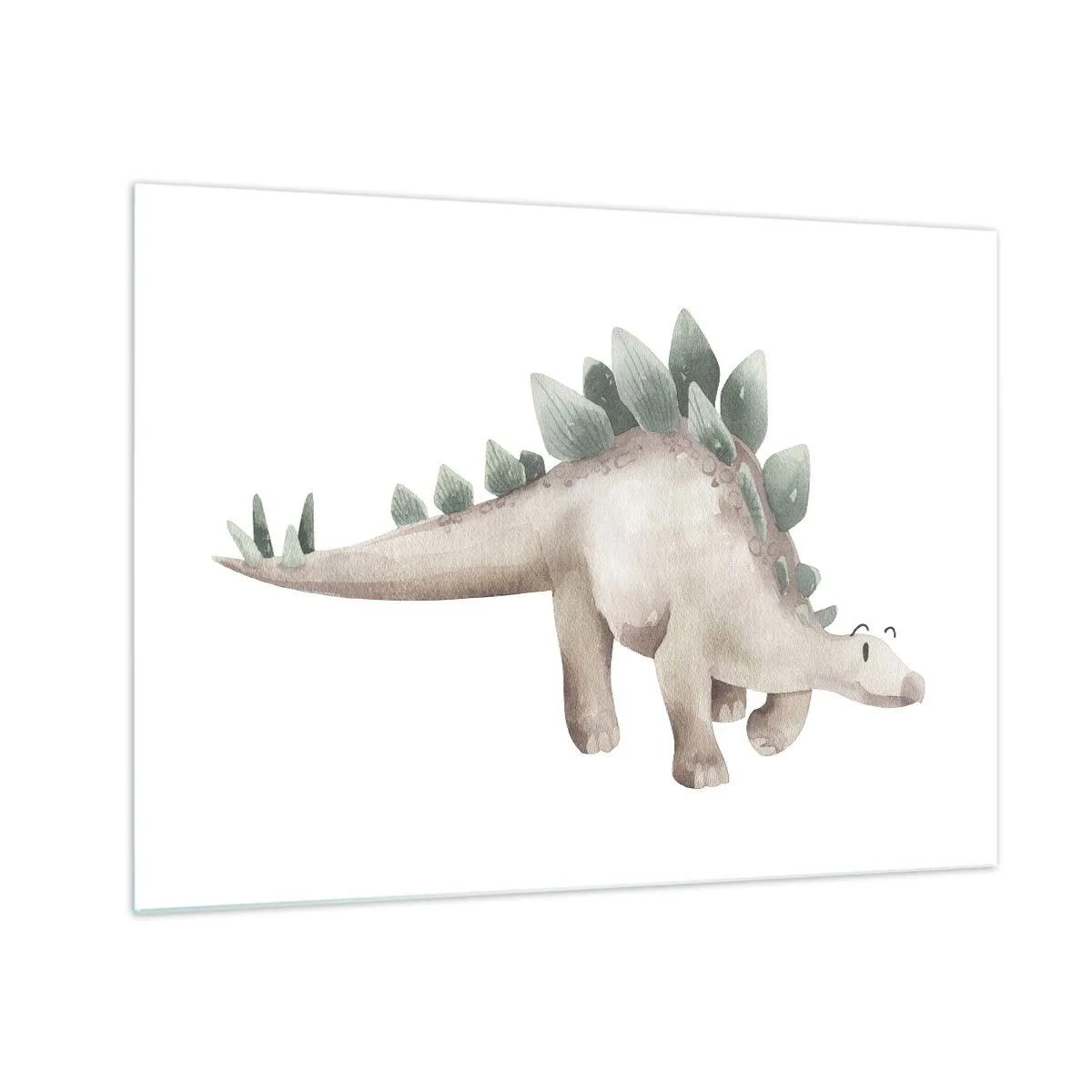 Obraz na szkle - Uroczy dinozaur w pastelowych barwach na białym tle - 70x50cm - Wasz przyjaciel - Nowoczesna dekoracja ścienna do salonu i sypialni ARTTOR