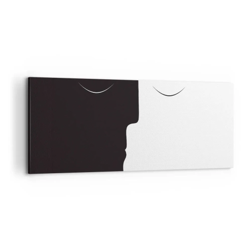 Obraz na płótnie - Minimalistyczna sylwetka dwóch twarzy w kontrastowych kolorach - 120x50cm - Jedność przeciwieństw - Nowoczesna dekoracja ścienna do salonu i sypialni ARTTOR