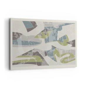 Obraz na płótnie - Abstrakcyjne kształty w zieleni i błękicie na jasnym tle - 120x80cm - Kompozycja za szybą - Nowoczesna dekoracja ścienna do salonu, kuchni i sypialni ARTTOR