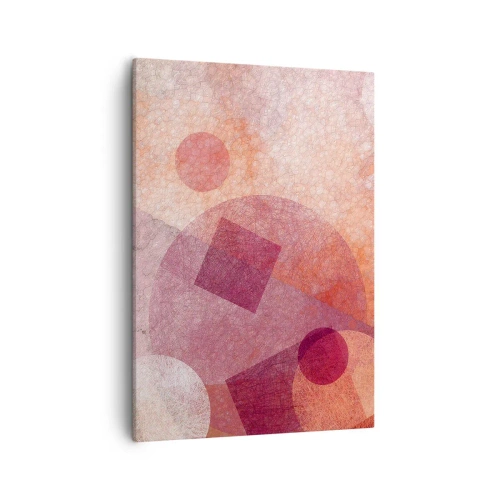 Obraz na płótnie - Abstrakcyjna kompozycja geometrycznych kształtów w odcieniach różu i pomarańczu - 50x70cm - Przekształcenia geometryczne w różu - Nowoczesna dekoracja ścienna do salonu, kuchni i sypialni ARTTOR