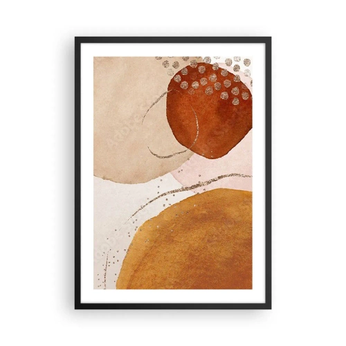 Plakat w czarnej ramie - Abstrakcyjne kształty w odcieniach beżu, brązu i złota - 50x70cm - Krągłość i ruch - Nowoczesna dekoracja ścienna do salonu i sypialni ARTTOR