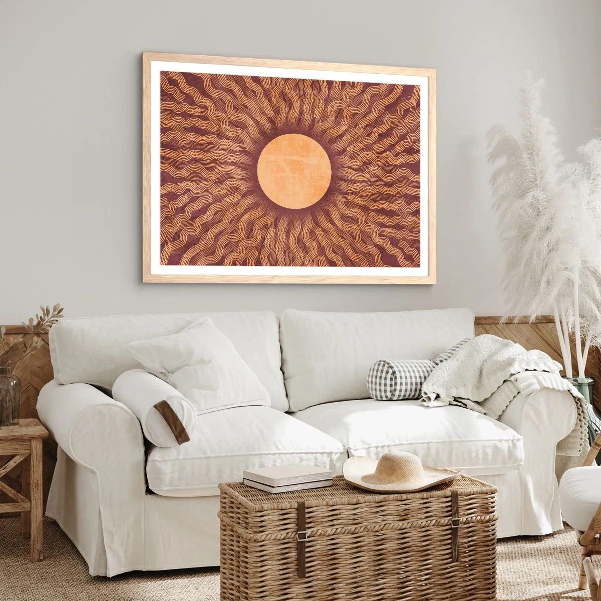 Plakat w ramie jasny dąb - Ikona słońca - 50x40 cm