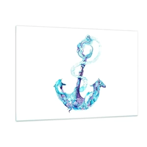 Obraz na szkle - Kotwica z motywami morskimi w artystycznym stylu - 120x80cm - Powiernica tajemnic morza - Nowoczesna dekoracja ścienna do salonu, kuchni i sypialni ARTTOR