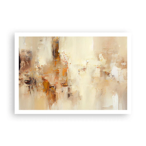 Plakat - Abstrakcyjna kompozycja w ciepłych odcieniach żółci i brązu - 100x70cm - Dusza bursztynu - Nowoczesna dekoracja ścienna do salonu i sypialni ARTTOR